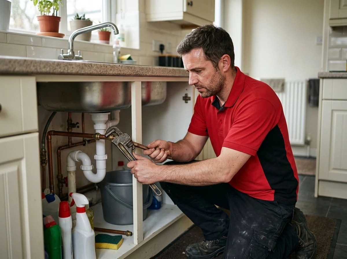 Pinner Plumbers 247 engineer carrying out emergency plumbing on a burst pipe in Pinner